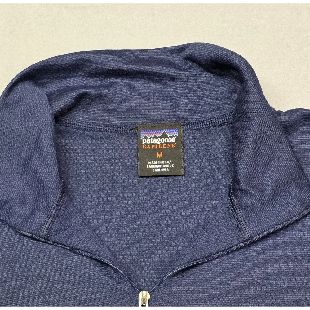 Patagonia Capilene 1/4 Zip Base Layer Shirt M USA Waffle‎ Knit Navy Outdoor